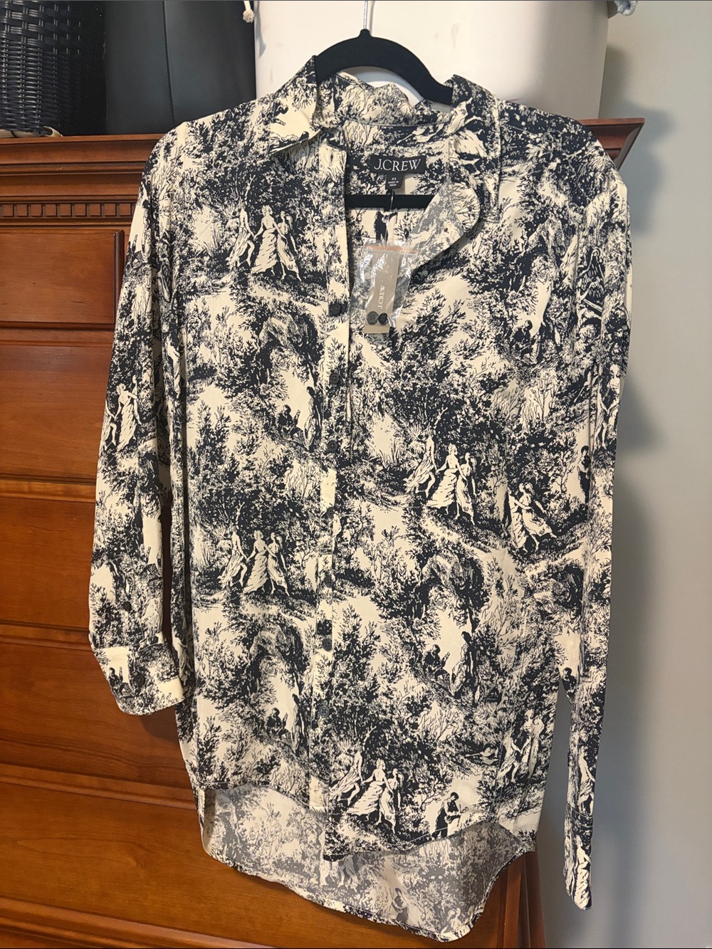 J. Crew Black and White Scenic Print Long-Sleeve Shirt